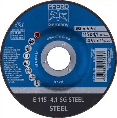 PFERD 63400 4-1/2" x 1/8" Pipeline Wheel 7/8" AH A 24 R SG-PIPE Type 27 (10pk)
