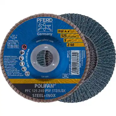 PFERD 63031 5" x 7/8" POLIFAN Flap Disc - Conical PSF Zirconia 40G (10pk)