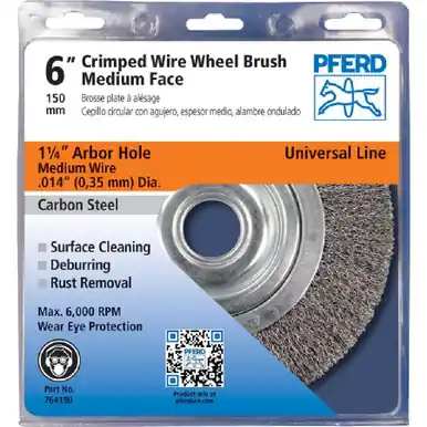 PFERD 764190 6" PSF Crimped Wheel - Medium Face .014 CS Wire, 1-1/4" A.H. (5pk)