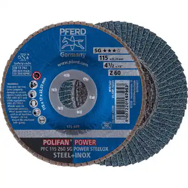 PFERD 62223 4-1/2" x 7/8" POLIFAN Flap Disc - Conical SG Zirconia 60G (10pk)