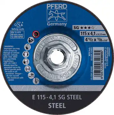 PFERD 63405 4-1/2" x 1/8" Pipeline Wheel, 5/8-11 Thd. 4.1mm, A 24 R SG-PIPE, Type 27 (10pk)