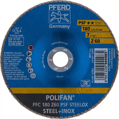 PFERD 62063 7" x 7/8" POLIFAN Flap Disc - Conical PSF Zirconia 60G (10pk)