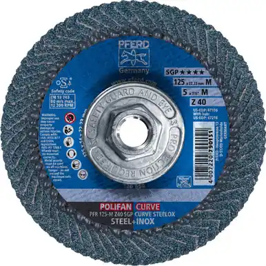 PFERD 67216 5" x 5/8-11 POLIFAN CURVE Flap Disc SGP Zirconia 40G Medium Radius (10pk)