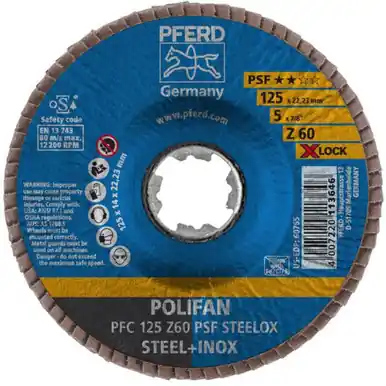 PFERD 60765 5" X-LOCK POLIFAN Flap Disc - Conical Z PSF STEELOX Zirconia 60G (10pk)
