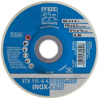 PFERD 61433 4-1/2" x 1/4" Textile Wheel, 7/8" AH A 36 TXF-INOX - Type 27 (10pk)