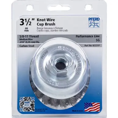 PFERD 82231P P.O.P. 3-1/2" Knot Wire Cup Brush .014 CS Wire, 5/8-11 Thread ext.,