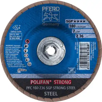 PFERD 62980 7" x 5/8-11 POLIFAN STRONG Flap Disc SGP Conical Zirconia 36G (10pk)