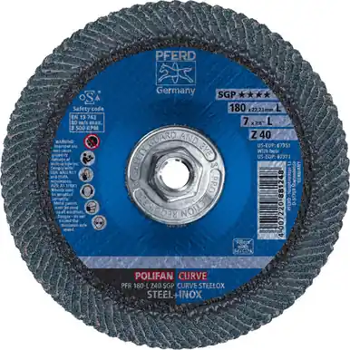 PFERD 67371 7" x 5/8-11 POLIFAN CURVE Flap Disc SGP Zirconia 40G Large Radius (10pk)