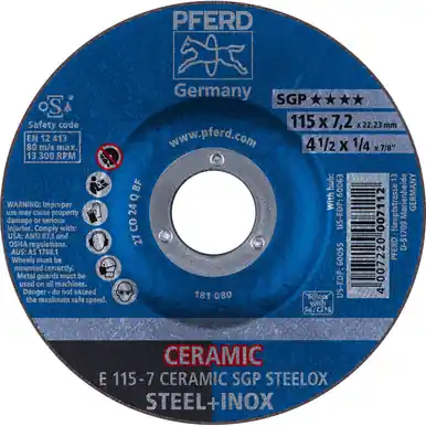 PFERD 60055 4-1/2" x 1/4" Grinding Wheel, 7/8" AH CO 24 Q SG, STEEL, STAINLESS, Type 27 (10pk)