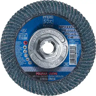 PFERD 67359 4-1/2" x 5/8-11 POLIFAN CURVE Flap Disc SGP Zirconia 40G Large Radius (10pk)