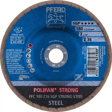 PFERD 62975 7" x 7/8" POLIFAN-STRONG Flap Disc SGP Conical Zirconia 36G (10pk)