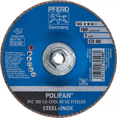 PFERD 62693 7" x 5/8-11 POLIFAN Flap Disc - Conical SGP Ceramic Oxide COOL 40G (10pk)