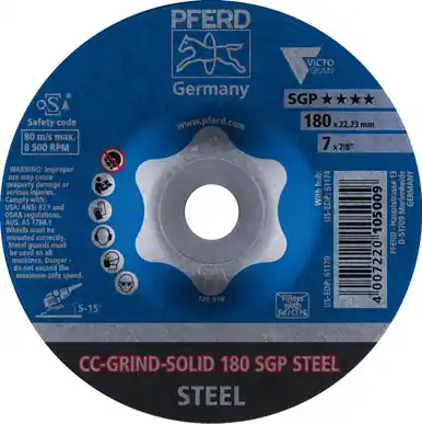 PFERD 61170 7" CC-Grind Solid - 7/8" A.H. - SGP Steel Victograin (10pk)