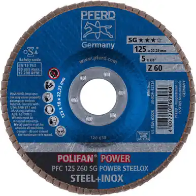 PFERD 62226 5" x 7/8" POLIFAN Flap Disc - Conical SG Zirconia 60G (10pk)