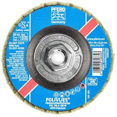 PFERD 43286 4-1/2" POLIVLIES Non-Woven Flap Disc 5/8-11 Thread - Medium Grade (5pk)