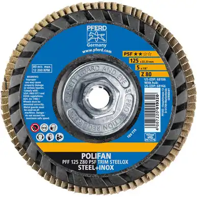 PFERD 68166 5" x 5/8-11 POLIFAN Flap Disc - Flat PSF-EXTRA TRIM-BACK Zirconia 80G (10pk)