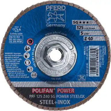 PFERD 62282 5" x 5/8-11 POLIFAN Flap Disc - Flat SG Zirconia 40G (10pk)