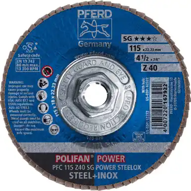 PFERD 62322 4-1/2" x 5/8-11 POLIFAN Flap Disc - Conical SG Zirconia 40G (10pk)