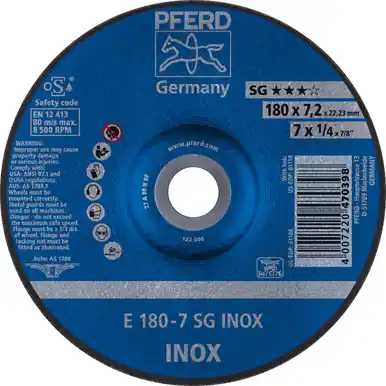 PFERD 61108 7" x 1/4" Grinding Wheel, 7/8" AH A 30 N SG-INOX - Type 27 (10pk)