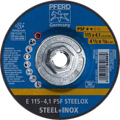 PFERD 63414 4-1/2" x 1/8" Pipeline Wheel, 5/8-11 Thd. 4.1mm, A 46 M PSF-INOX-PIPE, Type 27 (10pk)
