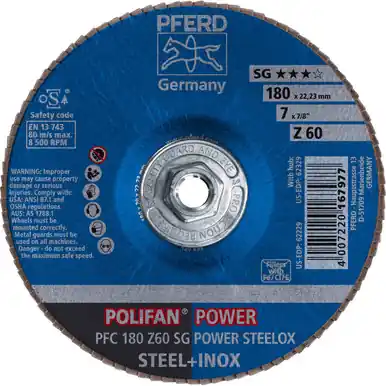 PFERD 62329 7" x 5/8-11 POLIFAN Flap Disc - Conical SG Zirconia 60G (10pk)