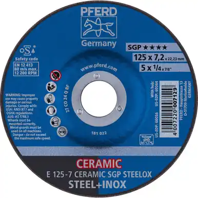 PFERD 60056 5" x 1/4" Grinding Wheel 7/8" AH CO 24 Q SG STEEL STAINLESS T27 (10pk)