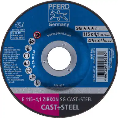 PFERD 63251 4-1/2" x 1/8" Pipeline Wheel, 7/8" AH 4.1mm, ZA 30 S SG-PIPE, Type 27 (10pk)