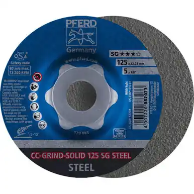 PFERD 61201 5" CC-GRIND-SOLID 7/8" A.H. - SG for STEEL (10pk)