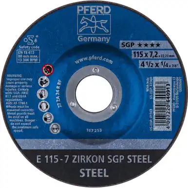 PFERD 61553 4-1/2" x 1/4" Grinding Wheel 7/8" AH ZA 24 R SGP - Type 27 (10pk)
