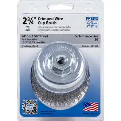 PFERD 82246P P.O.P. 2-3/4" Crimped Wire Cup Brush .014 CS Wire, M10x1.50 Thread ext., (5pk)