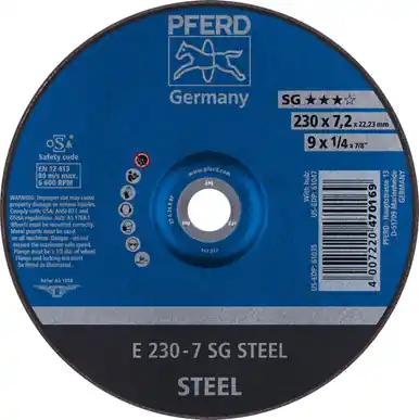 PFERD 61035 9" x 1/4" Grinding Wheel, 7/8" AH A 24 R SG - Type 27 (10pk)