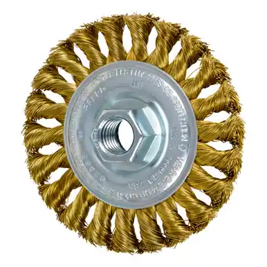 PFERD 82366 4" Standard Twist Knot Wheel, .014 Brass Wire, 5/8-11 Thread (10pk)