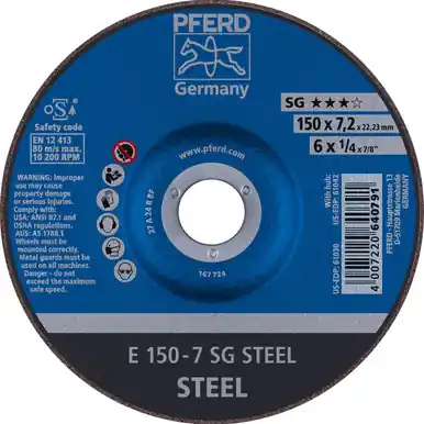 PFERD 61030 6" x 1/4" Grinding Wheel, 7/8" AH A 24 R SG - Type 27 (10pk)