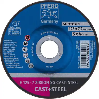 PFERD 61604 5" x 1/4" Grinding Wheel, 7/8" AH ZA 30 S SG - Type 27 (10pk)