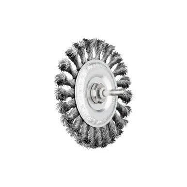 PFERD 82919 4" Shank Mtd Knot Wheel Brush .014 CS Wire, 1/4" Shank (10pk)