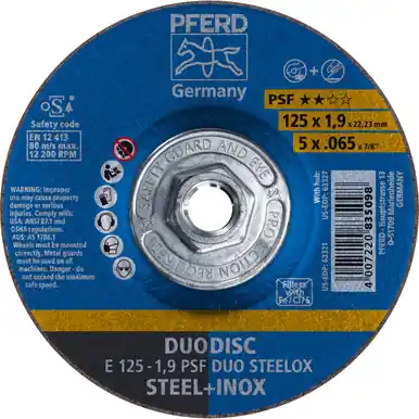 PFERD 63327 5" x .065" DUODISC Wheel 5/8-11 Thd. A 46 P PSF-INOX Type 27 (10pk)