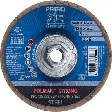 PFERD 62960 5" x 5/8-11 POLIFAN-STRONG Flap Disc SGP Conical Zirconia 36G (10pk)