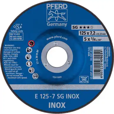 PFERD 61106 5" x 1/4" Grinding Wheel, 7/8" AH A 30 N SG-INOX - Type 27 (10pk)