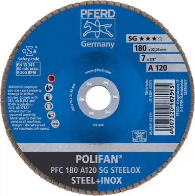 PFERD 62211 7" x 7/8" POLIFAN Flap Disc - Conical SG Aluminum Oxide 120G (10pk)