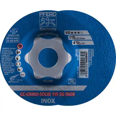 PFERD 61215 4-1/2" CC-GRIND-SOLID 7/8" A.H. - SG for STAINLESS / INOX (10pk)