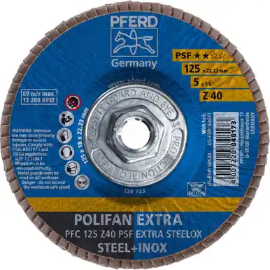 PFERD 60661 5" x 5/8-11 POLIFAN Flap Disc - Conical PSF-EXTRA Zirconia 40G (10pk)