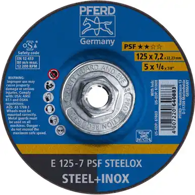 PFERD 61008 5" x 1/4" Grinding Wheel 5/8-11 Thd. A 24 L PSF-INOX Type 27 (10pk)