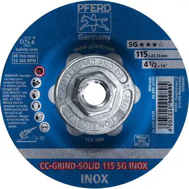 PFERD 61235 4-1/2" CC-GRIND-SOLID 5/8-11 Thread SG for STAINLESS / INOX (10pk)