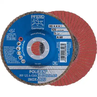 PFERD 62366 5" x 7/8" POLIFAN Flap Disc - Flat SG Aluminum Oxide COOL 60G (10pk)
