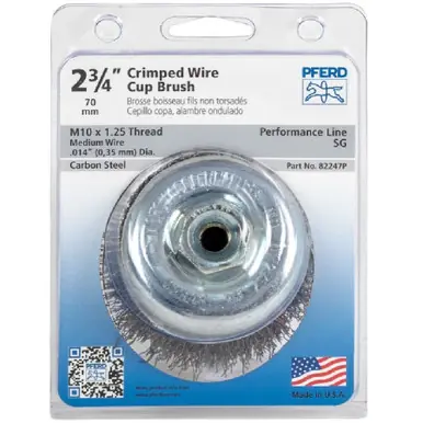 PFERD 82247P P.O.P. 2-3/4" Crimped Wire Cup Brush .014 CS Wire, M10x1.25 Thread ext., (5pk)