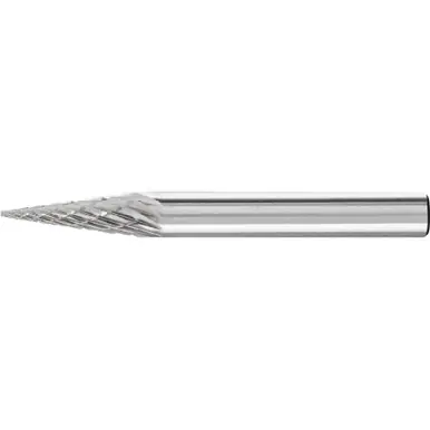 PFERD 25212 Carbide Bur, Cone (Pointed), DBL Cut 1/4" x 3/4" x 1/4" Shank, SM-2