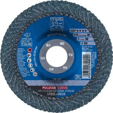 PFERD 67196 5" x 7/8" POLIFAN CURVE Medium Radius Flap Disc SGP Zirconia 40G (10pk)