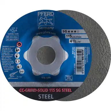 PFERD 61200 4-1/2" CC-GRIND-SOLID 7/8" A.H. - SG for STEEL (10pk)