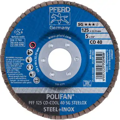 PFERD 62603 5" x 7/8" POLIFAN Flap Disc - Flat SGP Ceramic Oxide COOL 40G (10pk)