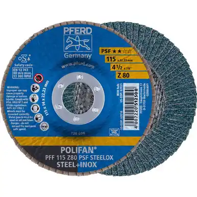 PFERD 62016 4-1/2" x 7/8" POLIFAN Flap Disc - Flat PSF Zirconia 80G (10pk)